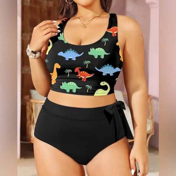 Tempt Me Two Piece Swimsuits - Women High Waisted Bikini Scoop Neck Bathing Suit - Picture 2 of 7